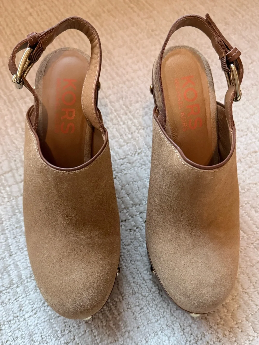 Kors by Michael Kors Tan Suede Platform Slingback Clogs